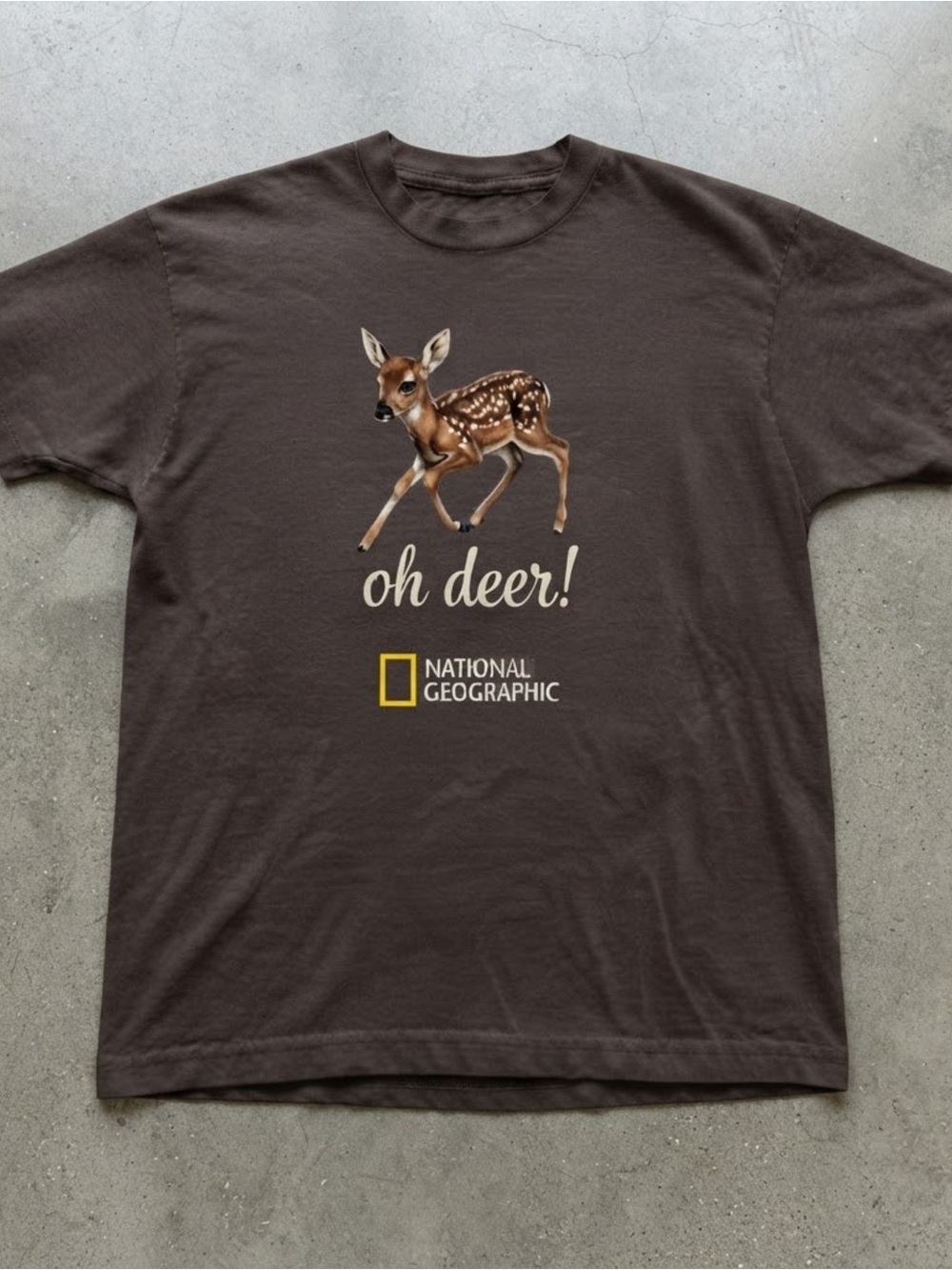 National Geographic Deer Graphic Gildan T-Shirt Brown Nature Tee